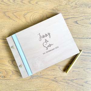 Guest Books Boards: Wooden guest book, with faux leather
