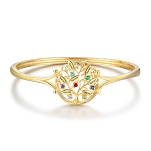 Personalised Family Tree Bangle With 7 Names Engraved and Birthstones Your Jewellery NZ