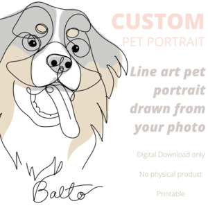 Products: Custom Pet Portrait modern line art memorial gift - Yours+Mine