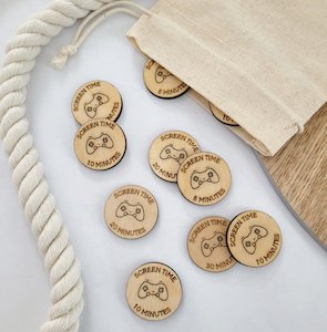 Products: Screen Time Tokens (Wooden) - Yours+Mine