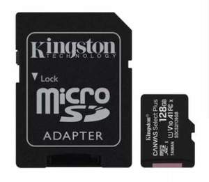 Flash Drive: Kingston 128GB microSDHC Canvas Select Plus CL10 UHS-I Card + SD Adapter, up to 100MB/s read SDCS2/128GB