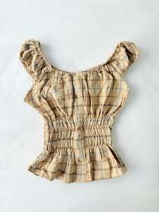 00’s Tan plaid milkmaid top | Size 10-12