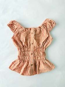 Cinched Shirts: 00’s Orange milkmaid plaid top | Size 12