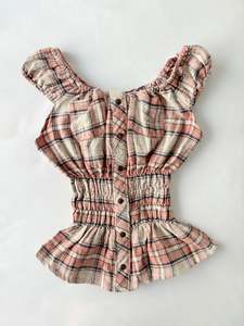 00’s Peach milkmaid plaid top | Size 10-12