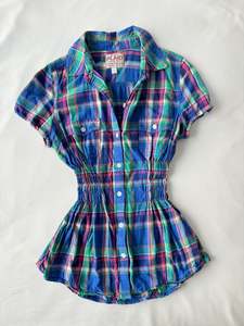 Cinched Shirts: 00’s Vibrant plaid cinched shirt | Size 8