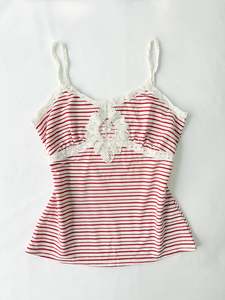 00’s Red striped crochet cami | Size 12