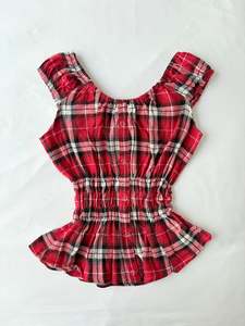 00’s Red plaid milkmaid top | Size 10-12