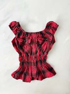 00’s Red plaid milkmaid top | Size 10-12