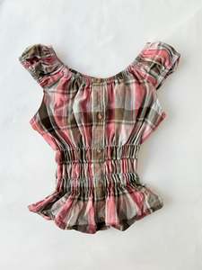 Tops: 00’s Plaid milkmaid reworked top | Size 10
