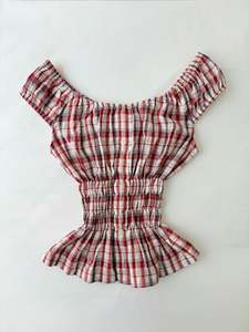 Cinched Shirts: 00’s Plaid red milkmaid top | Size 12