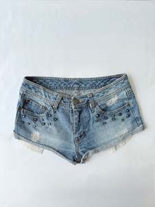 Frontpage: 00’s Studded denim mini shorts | Size 8