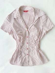 Cinched Shirts: 00’s Pink cinched striped shirt | Size 8-10