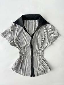 Cinched Shirts: 00’s Japanese striped cinched shirt | Size 10-12