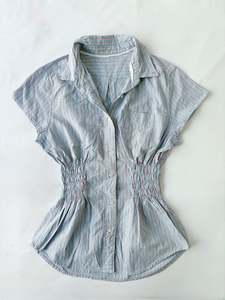 00’s Striped blue cinched shirt | Size 10