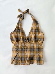 Cinched Shirts: 00’s Orange plaid halter tank | Size 12