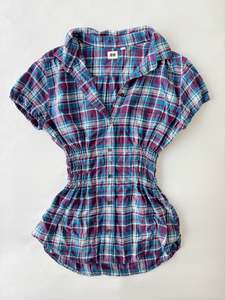 00’s Purple cinched plaid shirt | Size 10-12