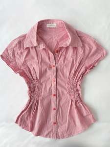00’s Red striped cinched shirt | Size 10-12