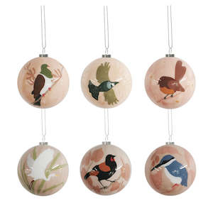 Gift: Modern NZ Native Bird Christmas Baubles (Set of 6)