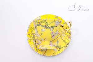 Coffee Cup And Saucer Set: Classic Yellow Apricot Flowers Teacup & Saucer