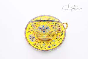 Traditional Chinese Ancient Imperial Yellow Famille-rose Teacup & Saucer
