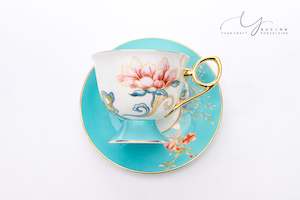 Flowers Bloom In Prosperity Sky Blue Cup & Saucer