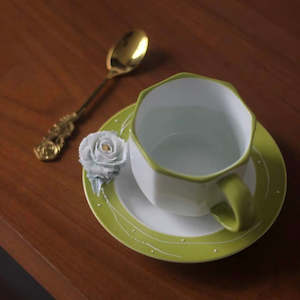 Handmade Flower Teacup and Saucer - Green