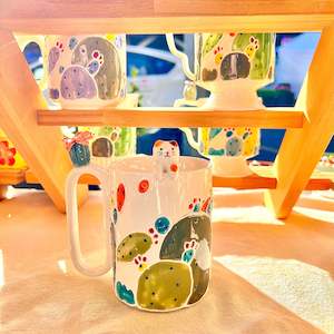Handmade Cactus Mug with Cat Spoon
