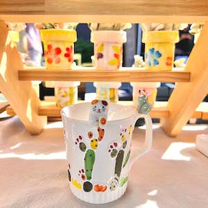 Handmade Cactus Mug with Cat Spoon