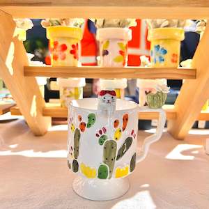 Handmade Cactus Mug with Cat Spoon
