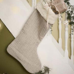 Stockings: Christmas Stocking | Brown/White Stripes