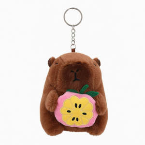 All: Capybara Plush Keychain with Apple – Fluffy Kawaii Charm