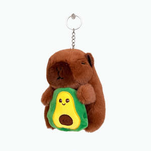 Clothes Accesories: Capybara Plush Keychain with Avocado – Fluffy Kawaii Charm