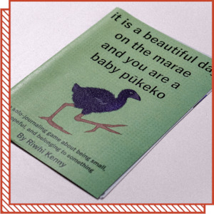 Zine: it is a beautiful day on the marae and you are a baby pūkeko