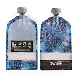 Swish Reusable Food Pouches 140ml Blue Animal Print - 2 Pack