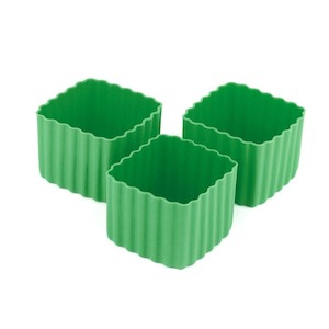 Green Silicone Bento Square Cups 3 Pack for lunchboxes, baking & more!