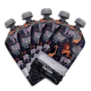 Swish Reusable Food Pouches 140ml Safari Animals - 5 Pack
