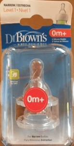 Products: Dr Brown's Level 1 teats pack of two narrowed necked bottles - Zabonne