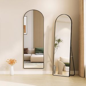 Semi Ellipse 165 cm Aluminum Frame Wall Mirrors Floor Mirror - Black