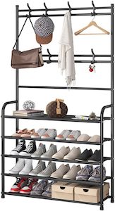 5 Tier Coat Rack Shoe Shelf Storage Organizer 169x80cm Black