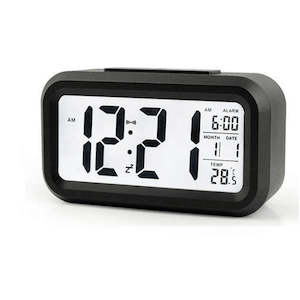 Smart LCD Night Light Digital Date Temperature Alarm Clock Black