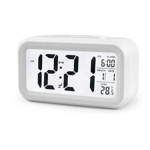 Smart LCD Night Light Digital Date Temperature Alarm Clock White