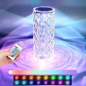 Bedroom: Crystal Lamp,16 Color Changing Rose Crystal Diamond Table Lamp,USB Rechargeable Touch Bedside Lamp Night Light with Remote Control