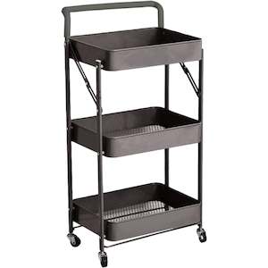 Kitchen Bathroom Storage Trolley Cart Foldable Black