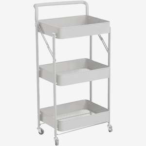 Kitchen Bathroom Storage Trolley Cart Foldable White