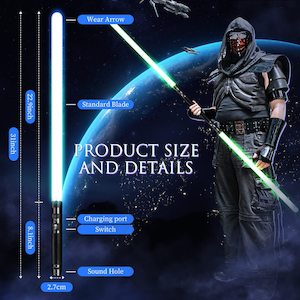 Toys: Double-Bladed Lightsaber Metal Rechargeable LED Sword with 7 RGB Colors Changeable and Sound Fonts