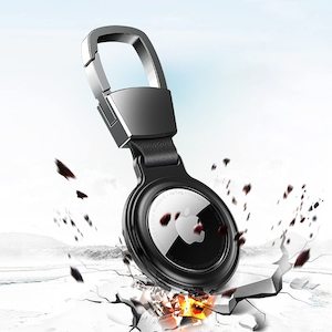 Electronics: AirTag Case with Carabiner, Secure Holder Protective Cover for Air Tag with Sturdiness Aluminum Alloy Case - Black