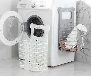 Collapsible Foldable Wall Hanging Laundry Basket White and Gray