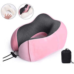 Travel Pillow Memory Foam Neck Pillow with Washable Cover Pink