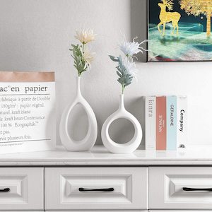 Ceramic Flower Vase Donut Hollow 2 Pcs Set