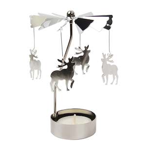 Christmas: Rotating Candle Holder Metal Silver Tealight Candle Holder - Elk